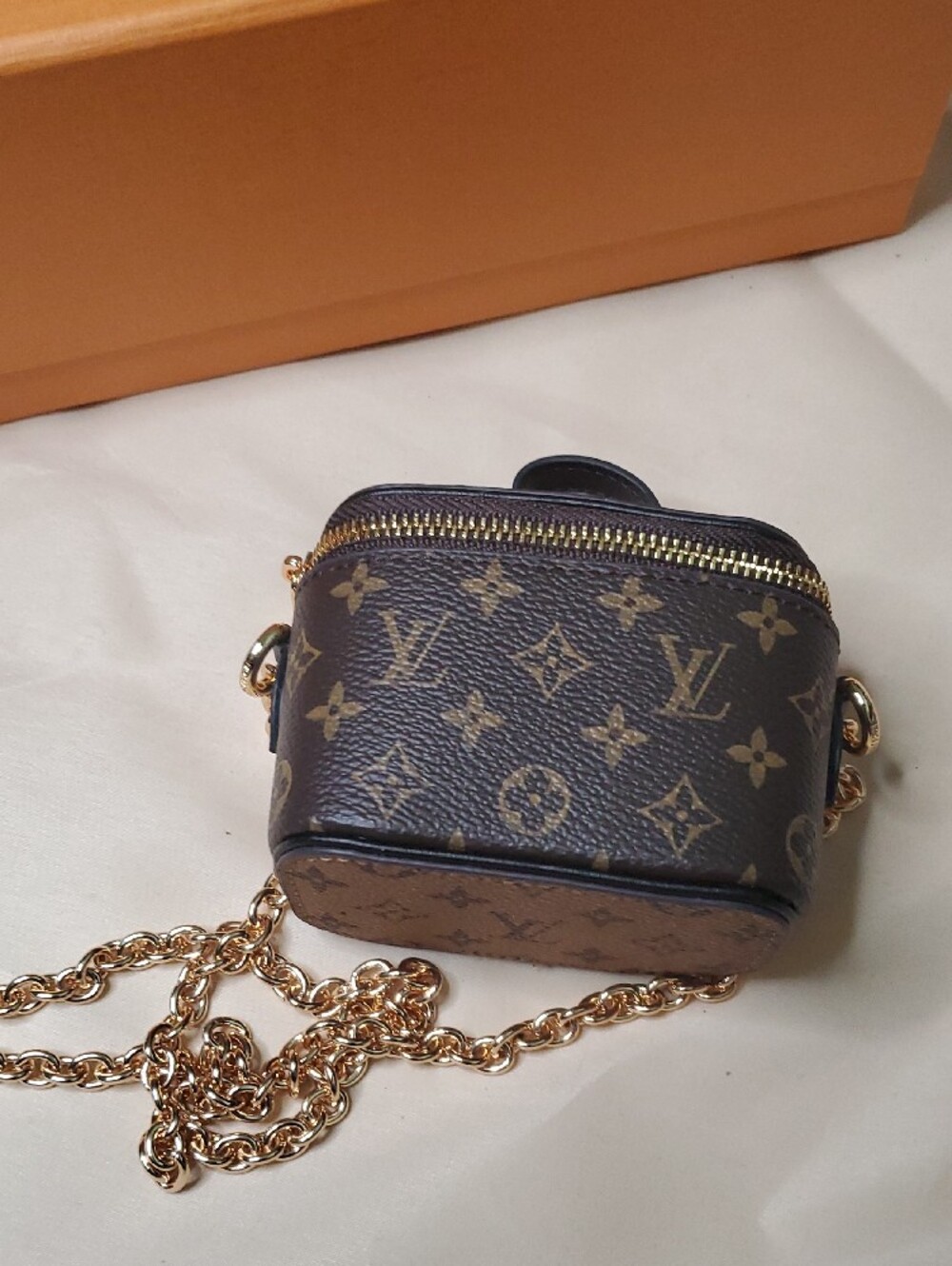 Monogram Mini Vanity Crossbody in Brown with Gold Chain - Picture 3 of 13